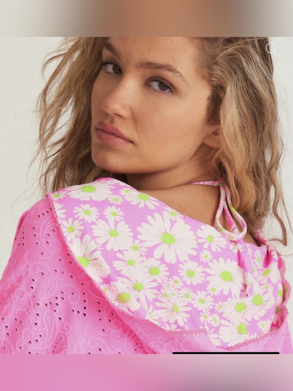 LoveShackFancy x Hurley Eyelet Paisley Zip-Up Hoodie Cotton Candy" pink Large - Picture 3 of 13